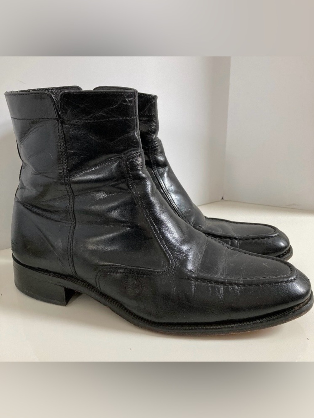 Florsheim Black Leather Zip El Camino Ankle Boots Mens Size 10.5
